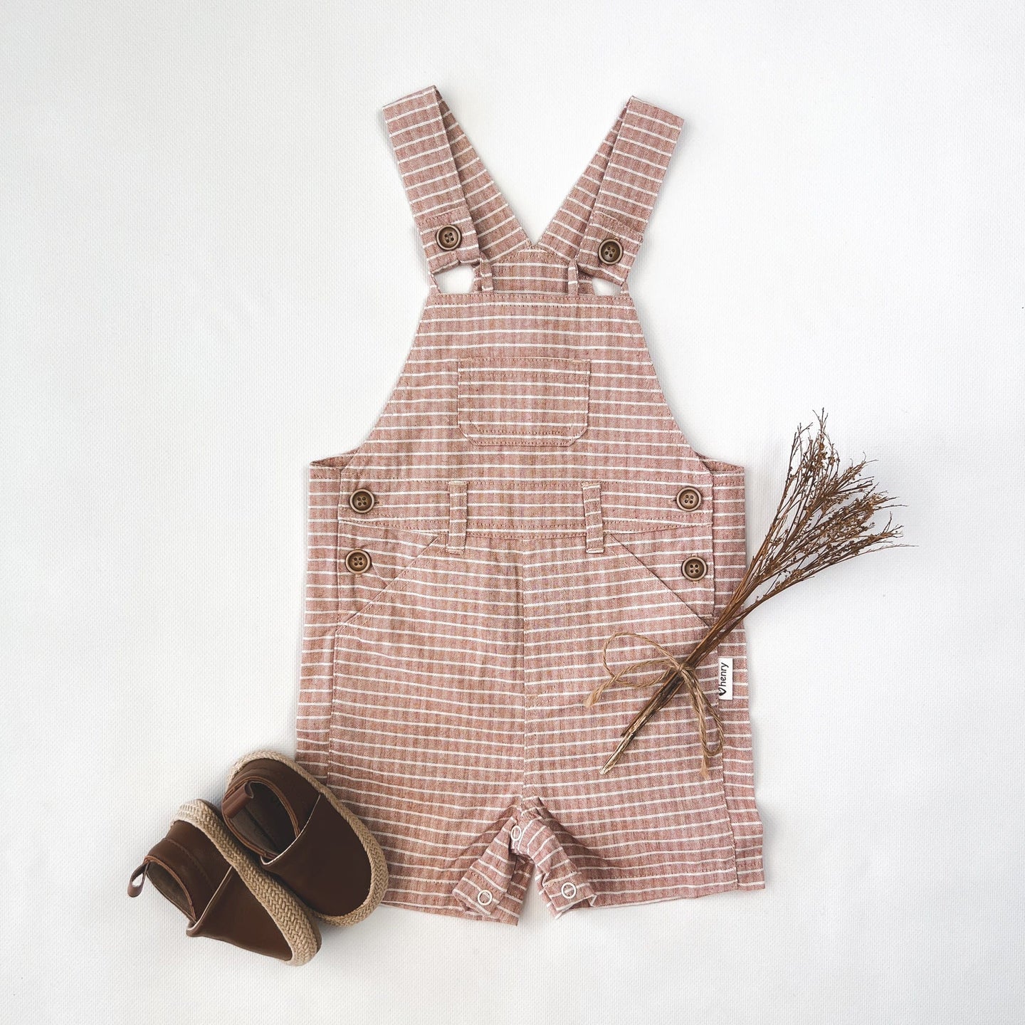 Love Henry Overalls Baby Boys Roy Dungaree - Rustic Salmon Stripe
