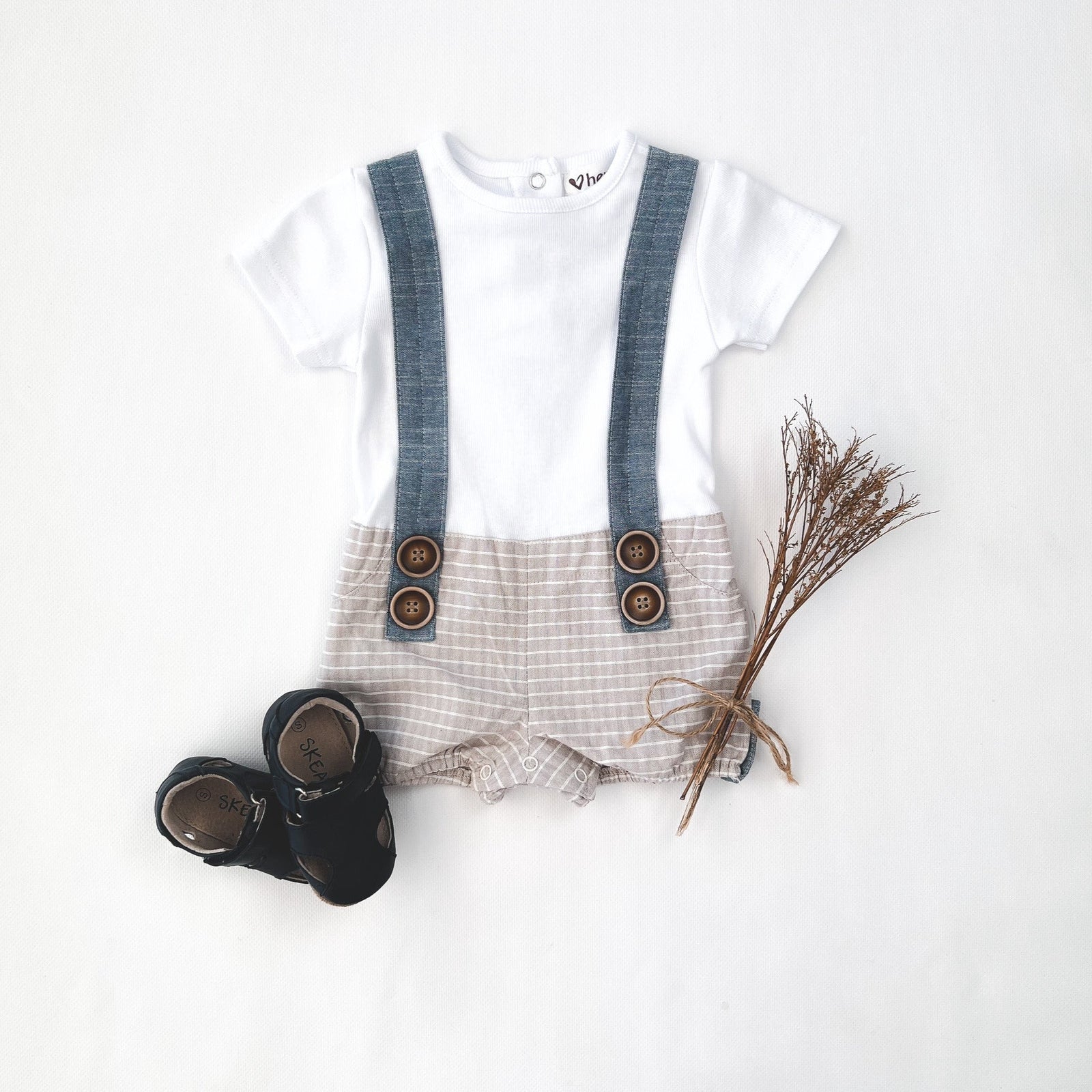 Love Henry Playsuits Baby Boys Digby - Stone Stripe