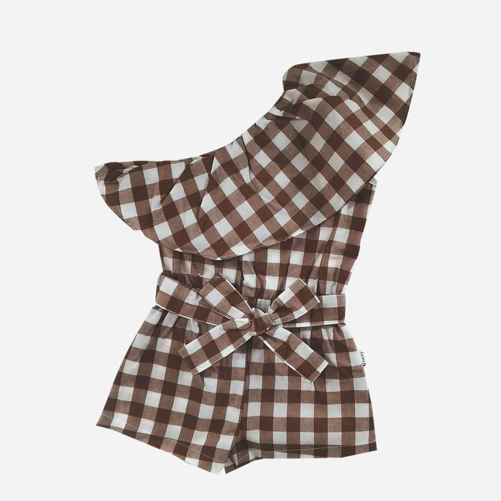Love Henry Playsuits Girls Rosie One-Shoulder Playsuit - Bronze Check