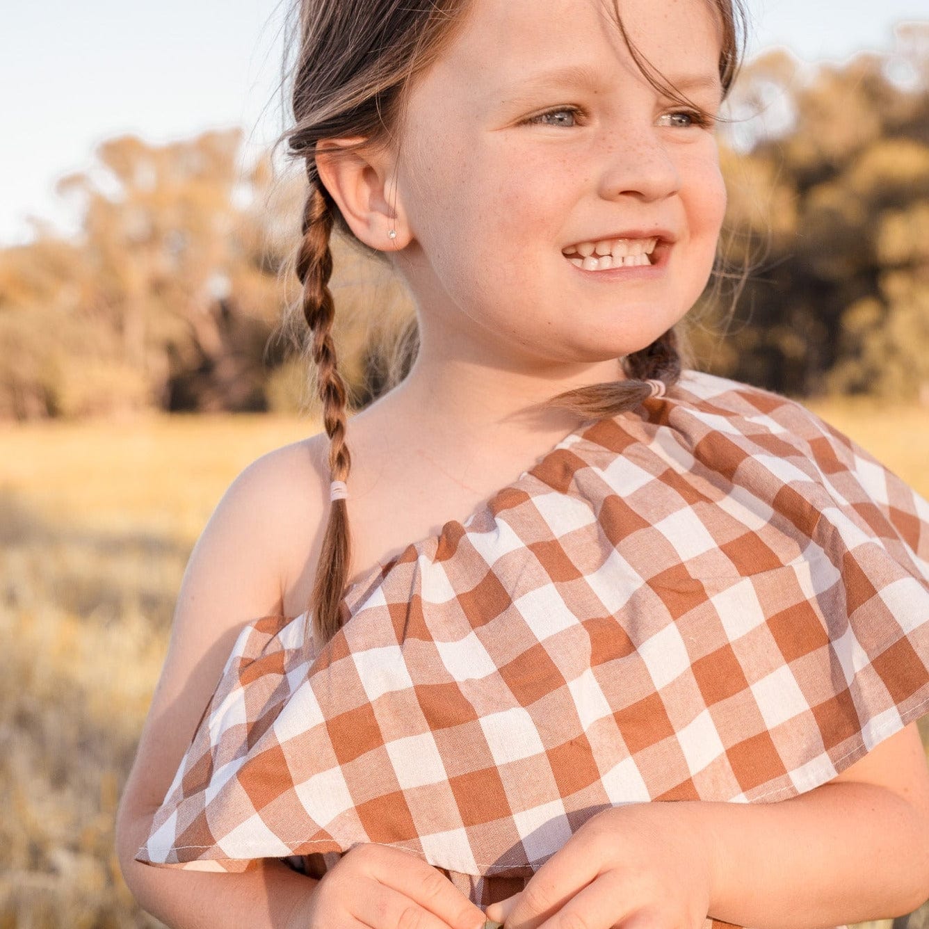 Love Henry Playsuits Girls Rosie One-Shoulder Playsuit - Bronze Check
