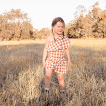 Load image into Gallery viewer, Love Henry Playsuits Girls Rosie One-Shoulder Playsuit - Bronze Check
