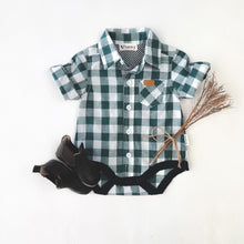 Load image into Gallery viewer, Love Henry Rompers Baby Boys Dress Shirt Romper -  Large Turquoise Check
