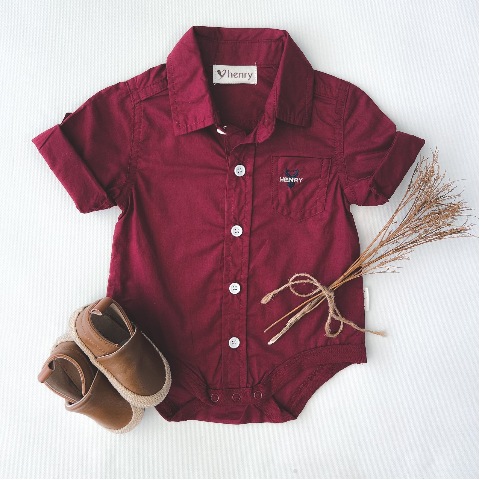 Love Henry Rompers Baby Boys Dress Shirt Romper - Maroon