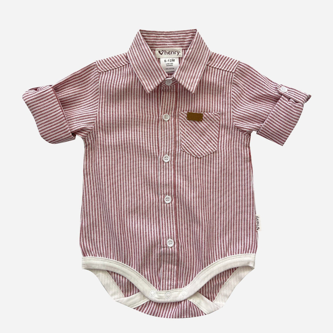 Love Henry Rompers Baby Boys Dress Shirt Romper -  Red Pinstripe