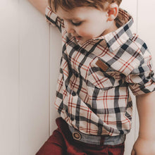 Load image into Gallery viewer, Love Henry Tops Boys Dress Shirt - Cream / Navy / Red Plaid
