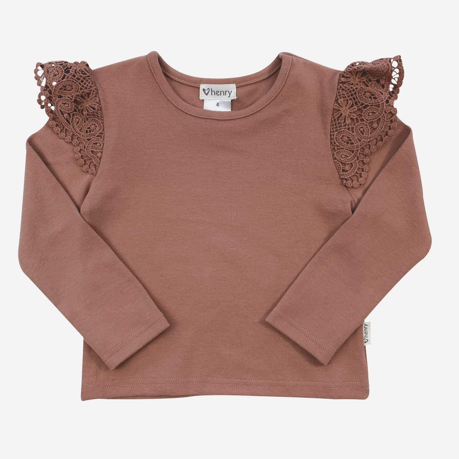 Love Henry Tops Girls Lace Sleeve Top - Rust
