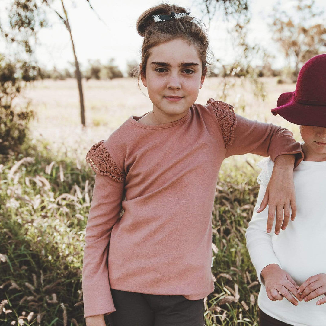 Love Henry Tops Girls Lace Sleeve Top - Rust