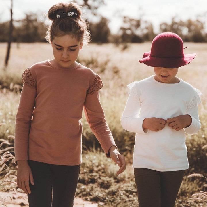 Love Henry Tops Girls Lace Sleeve Top - Rust