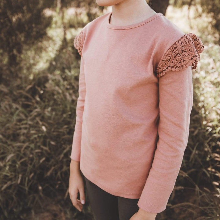 Love Henry Tops Girls Lace Sleeve Top - Rust