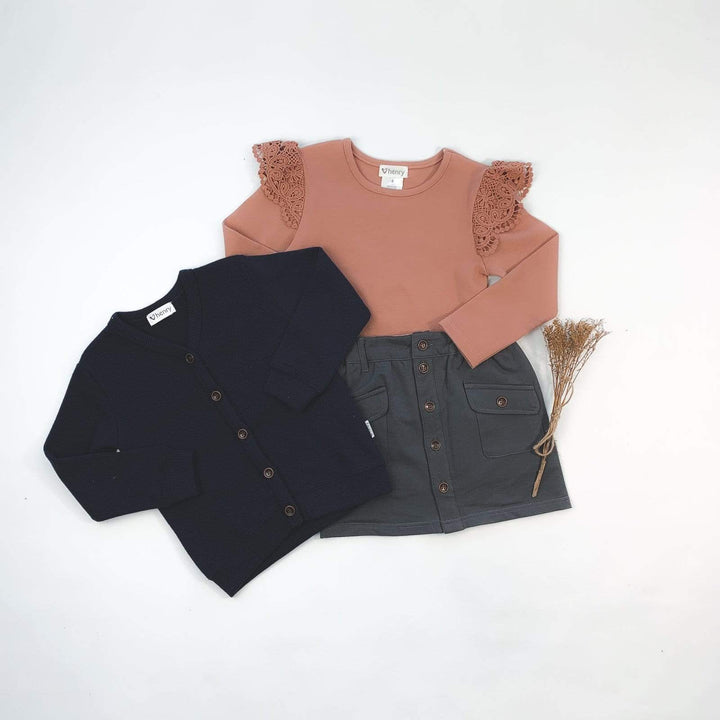 Love Henry Tops Girls Lace Sleeve Top - Rust