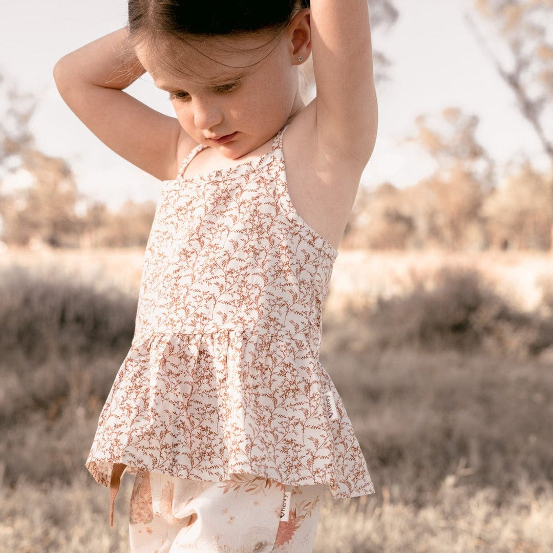 Love Henry Tops Girls Racer Back Floaty Top - Bronze Twig