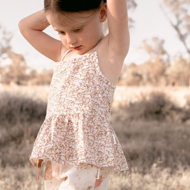 Love Henry Tops Girls Racer Back Floaty Top - Bronze Twig