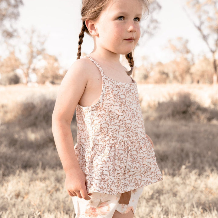 Love Henry Tops Girls Racer Back Floaty Top - Bronze Twig