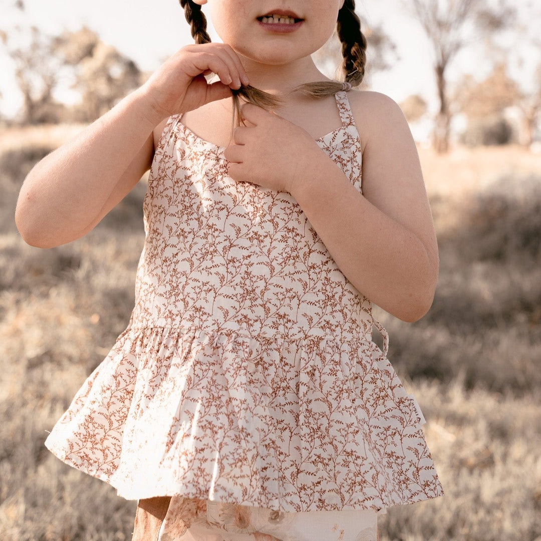 Love Henry Tops Girls Racer Back Floaty Top - Bronze Twig