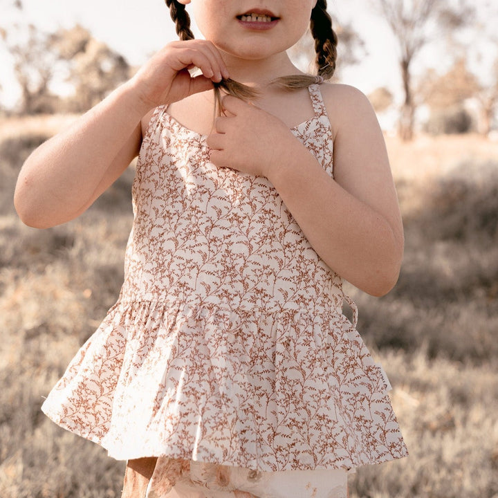 Love Henry Tops Girls Racer Back Floaty Top - Bronze Twig