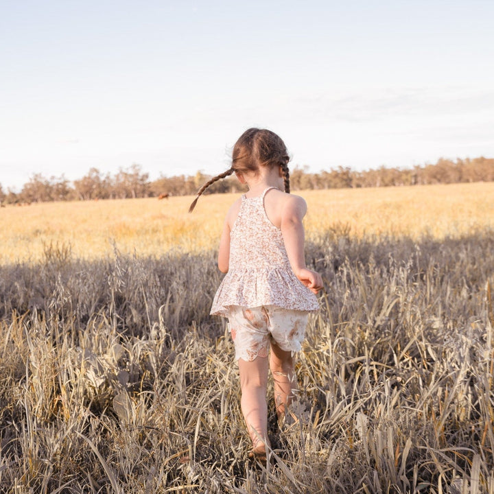 Love Henry Tops Girls Racer Back Floaty Top - Bronze Twig