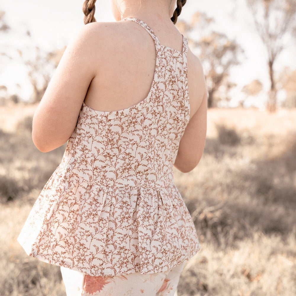 Love Henry Tops Girls Racer Back Floaty Top - Bronze Twig