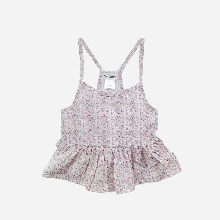 Love Henry Tops Girls Racer Back Floaty Top - Fushia Flowers