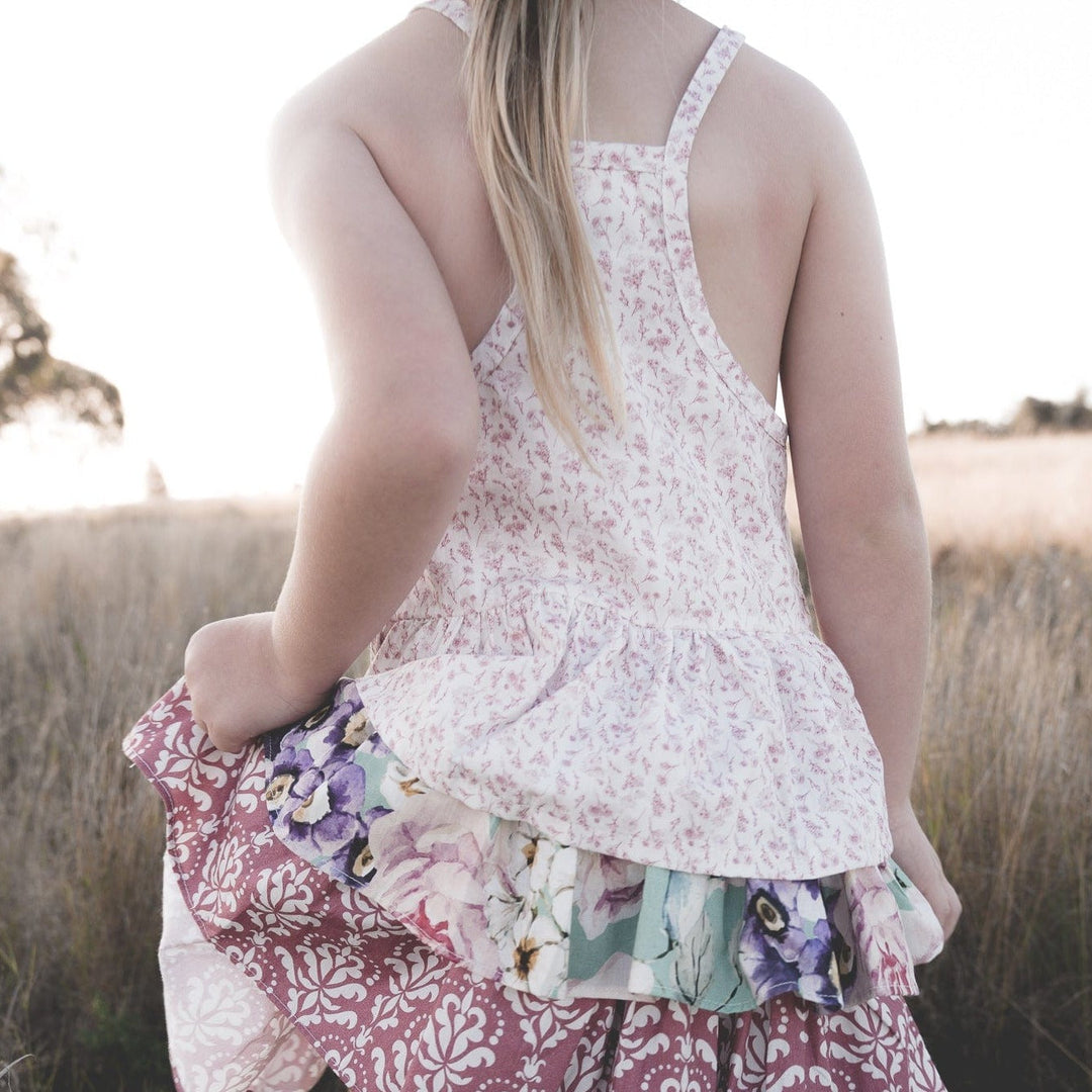 Love Henry Tops Girls Racer Back Floaty Top - Fushia Flowers