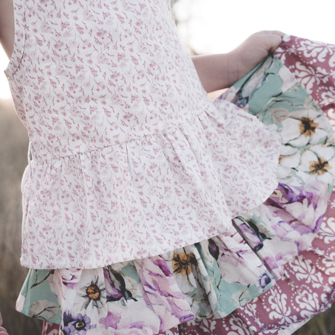 Love Henry Tops Girls Racer Back Floaty Top - Fushia Flowers