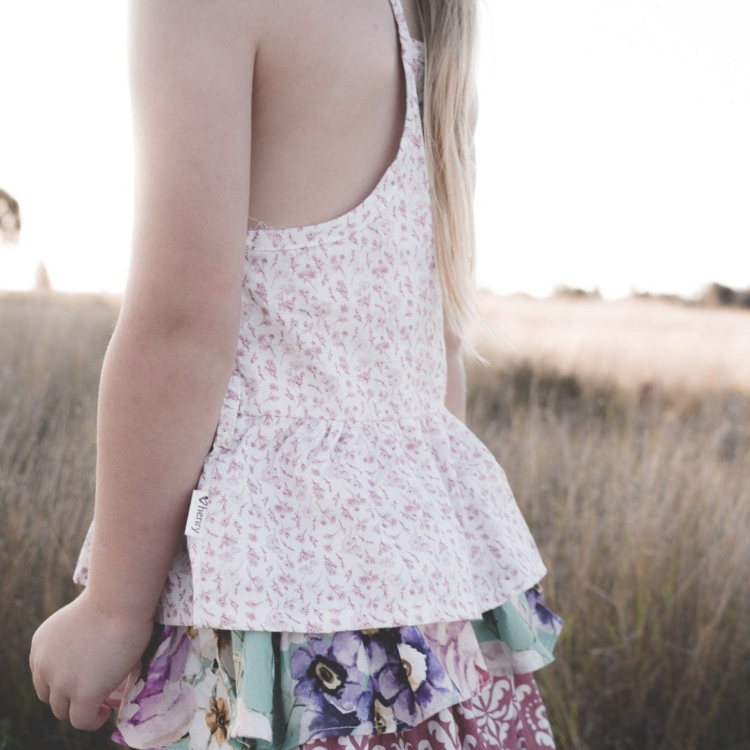 Love Henry Tops Girls Racer Back Floaty Top - Fushia Flowers