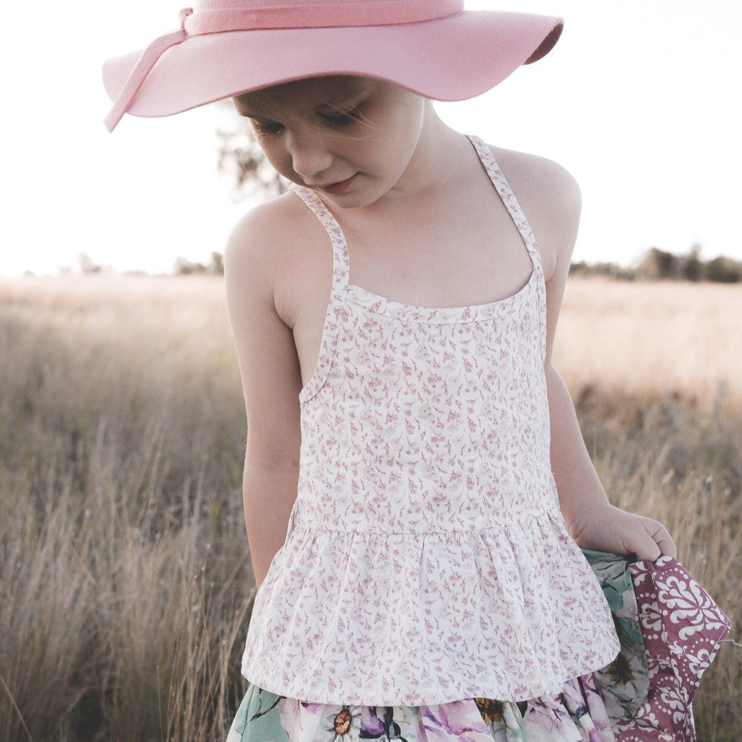Love Henry Tops Girls Racer Back Floaty Top - Fushia Flowers