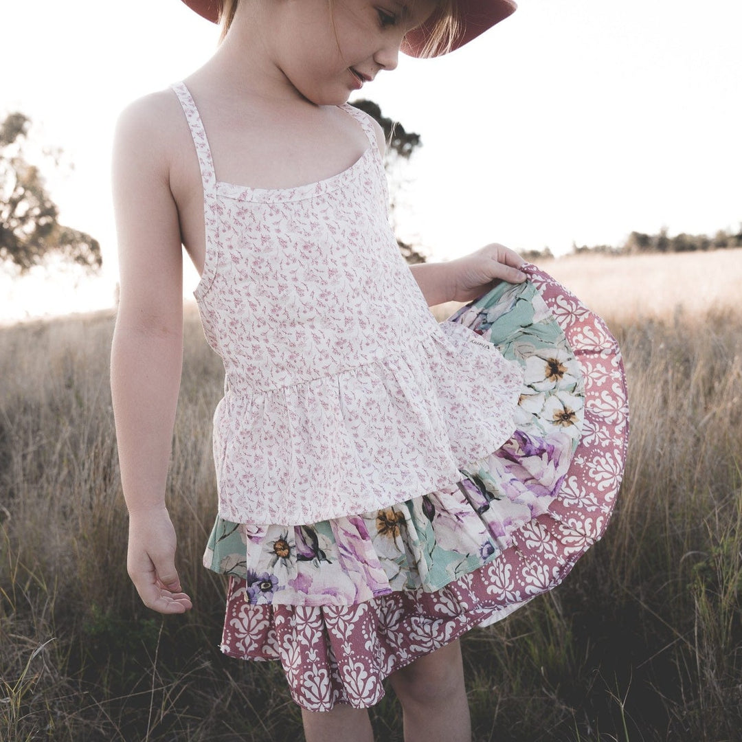 Love Henry Tops Girls Racer Back Floaty Top - Fushia Flowers