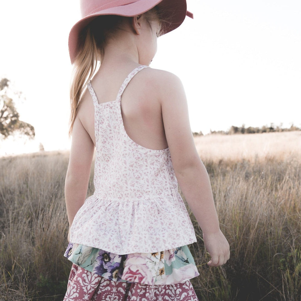 Love Henry Tops Girls Racer Back Floaty Top - Fushia Flowers